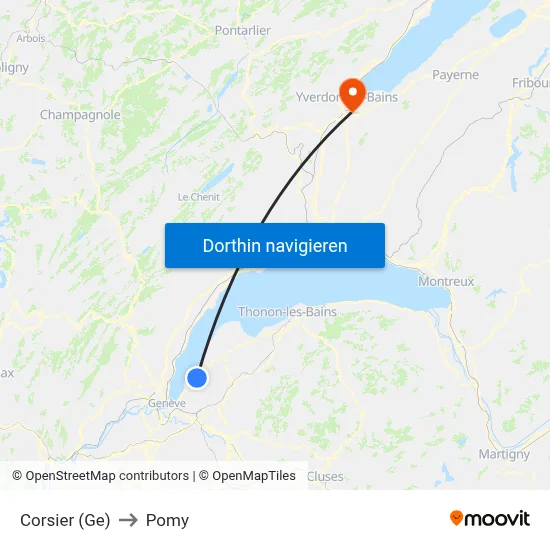 Corsier (Ge) to Pomy map