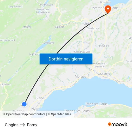 Gingins to Pomy map