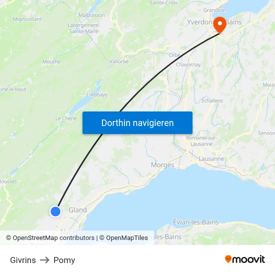 Givrins to Pomy map