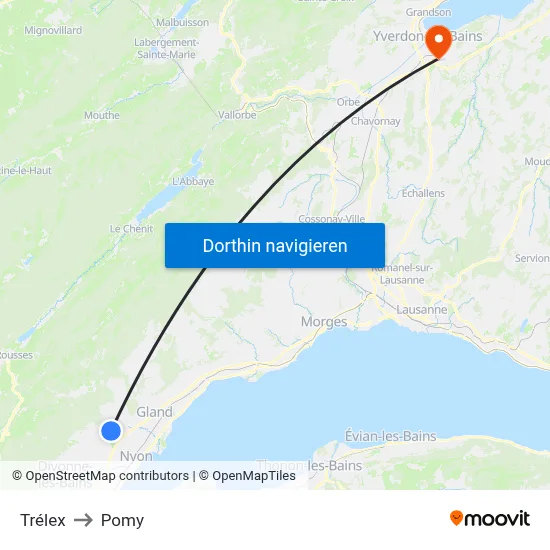 Trélex to Pomy map
