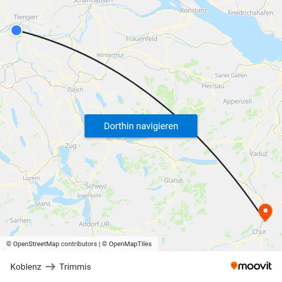 Koblenz to Trimmis map