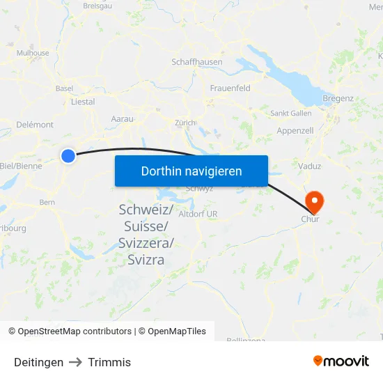 Deitingen to Trimmis map