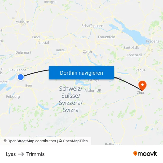 Lyss to Trimmis map