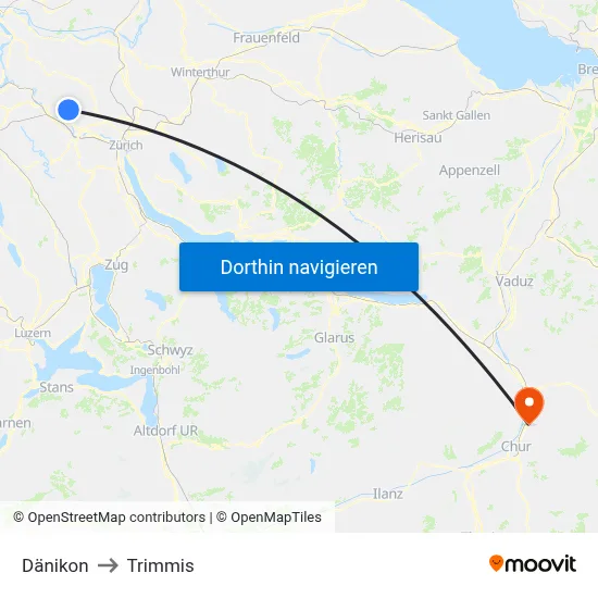 Dänikon to Trimmis map