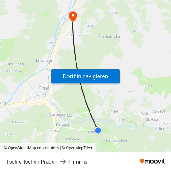 Tschiertschen-Praden to Trimmis map