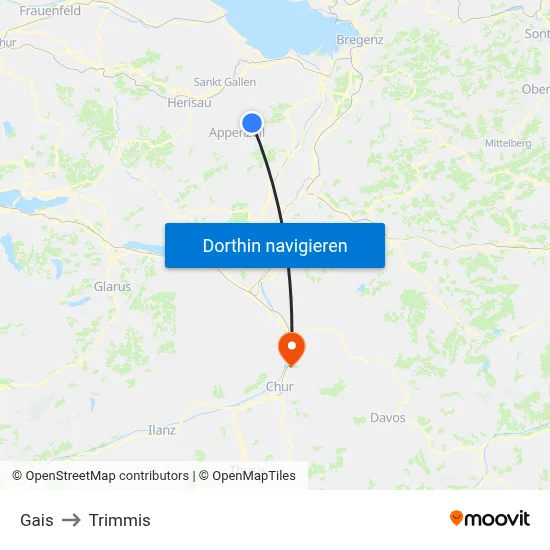 Gais to Trimmis map