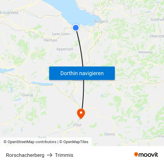 Rorschacherberg to Trimmis map