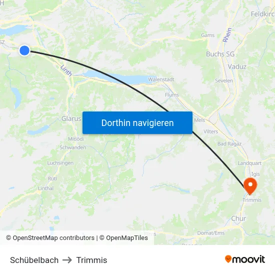 Schübelbach to Trimmis map