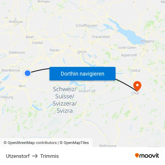Utzenstorf to Trimmis map