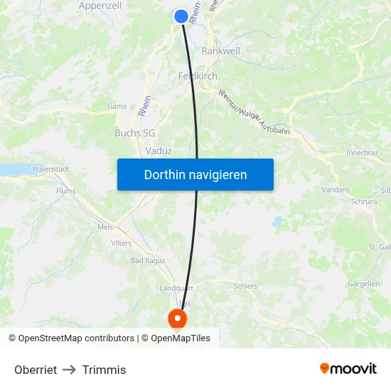 Oberriet to Trimmis map