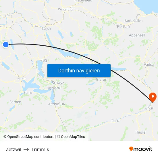 Zetzwil to Trimmis map