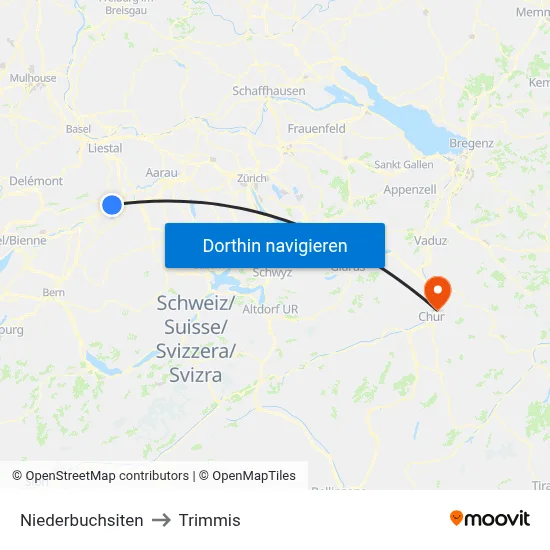 Niederbuchsiten to Trimmis map