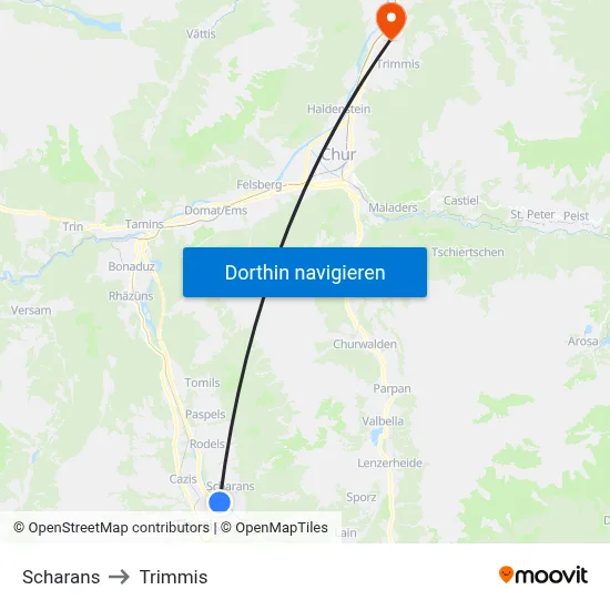 Scharans to Trimmis map