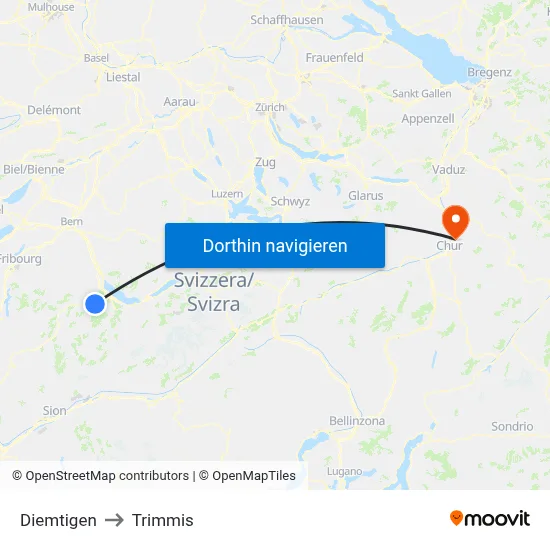 Diemtigen to Trimmis map