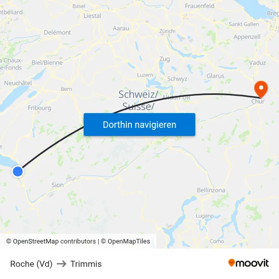 Roche (Vd) to Trimmis map