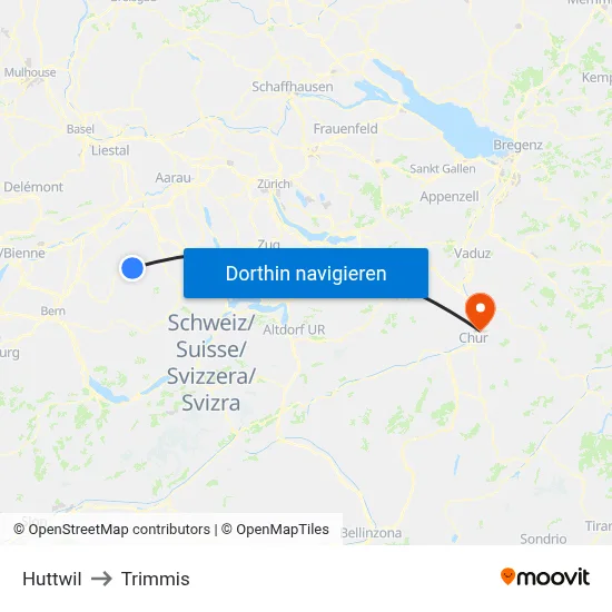 Huttwil to Trimmis map