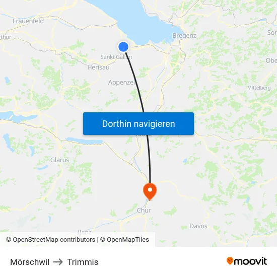 Mörschwil to Trimmis map
