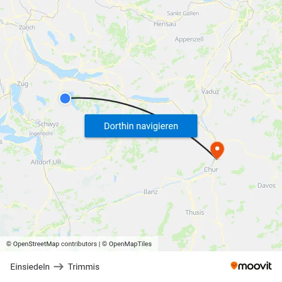 Einsiedeln to Trimmis map