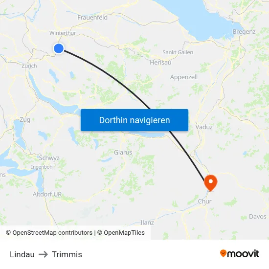Lindau to Trimmis map