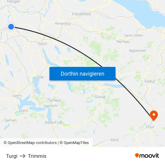 Turgi to Trimmis map