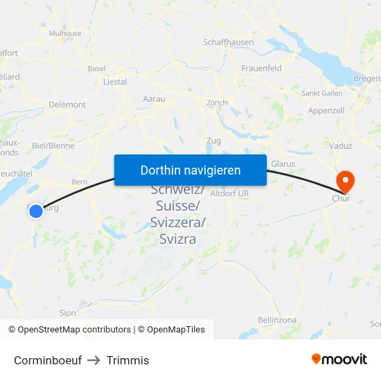 Corminboeuf to Trimmis map