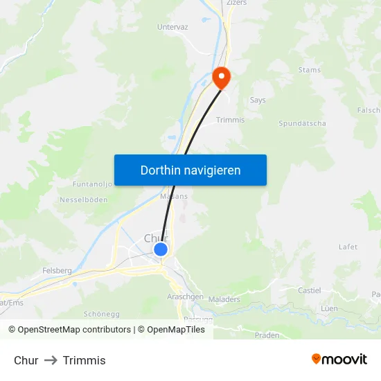 Chur to Trimmis map