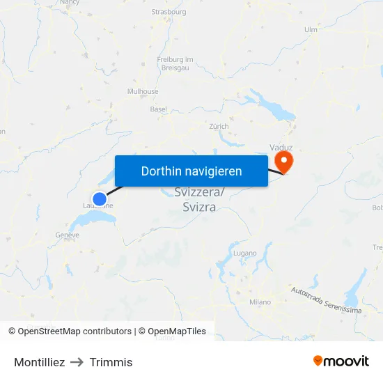 Montilliez to Trimmis map