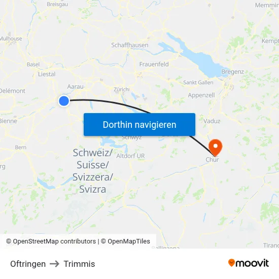 Oftringen to Trimmis map