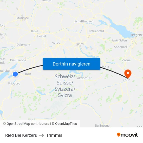 Ried Bei Kerzers to Trimmis map