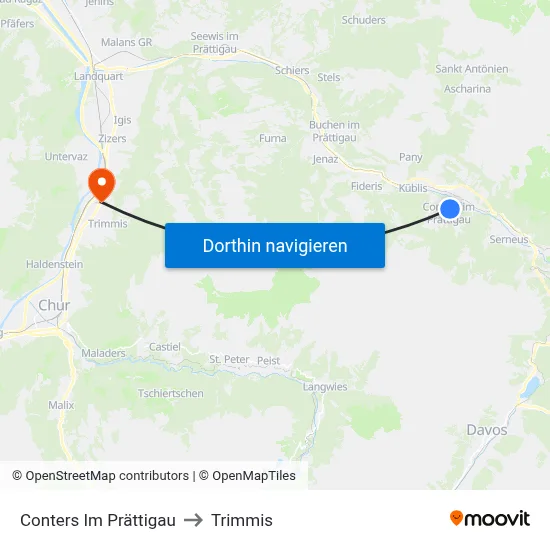 Conters Im Prättigau to Trimmis map