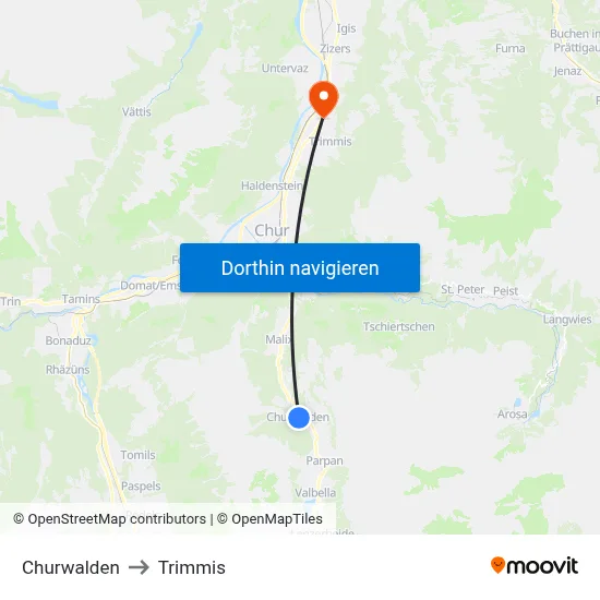Churwalden to Trimmis map
