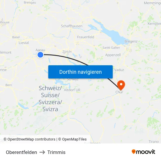 Oberentfelden to Trimmis map