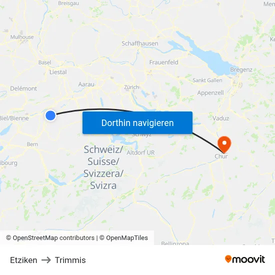 Etziken to Trimmis map