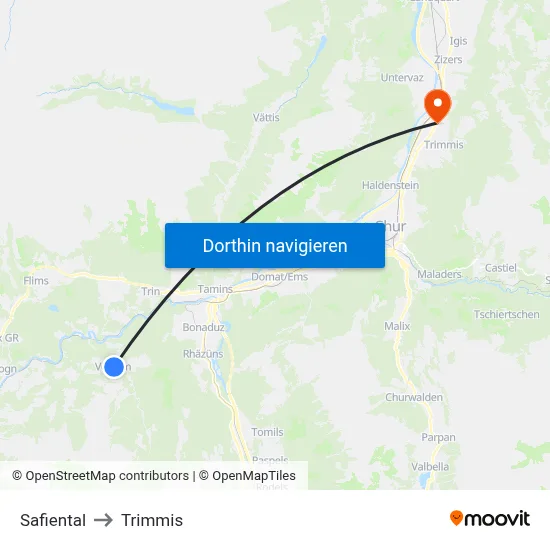 Safiental to Trimmis map