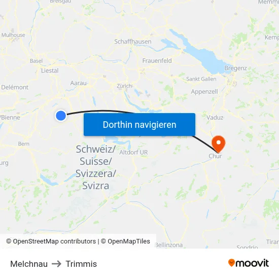 Melchnau to Trimmis map