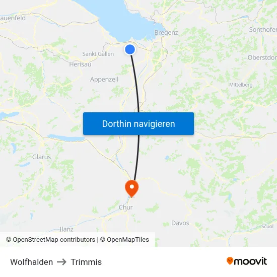 Wolfhalden to Trimmis map