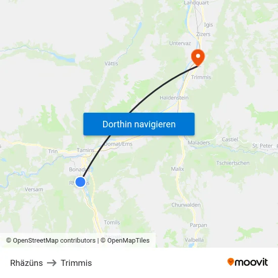 Rhäzüns to Trimmis map