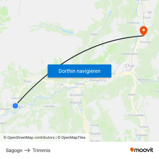 Sagogn to Trimmis map