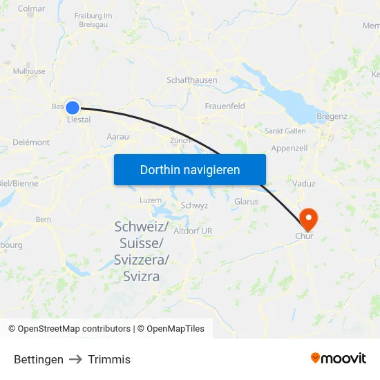 Bettingen to Trimmis map