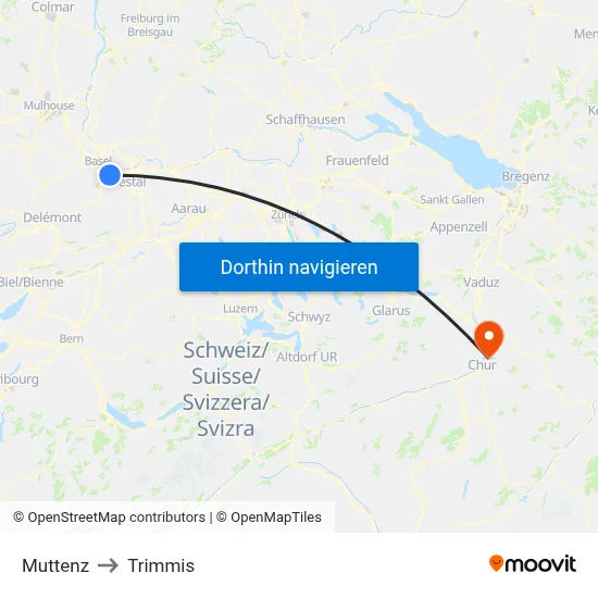 Muttenz to Trimmis map