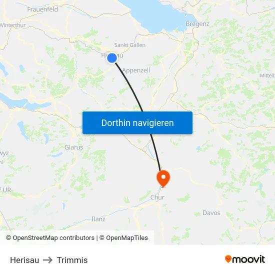 Herisau to Trimmis map