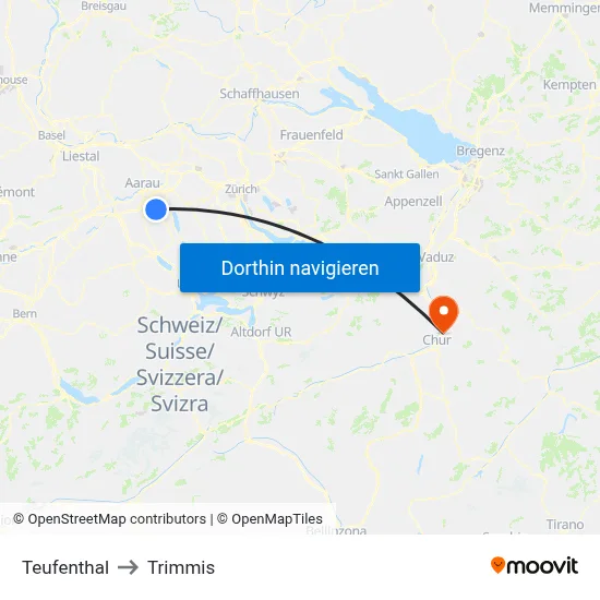 Teufenthal to Trimmis map