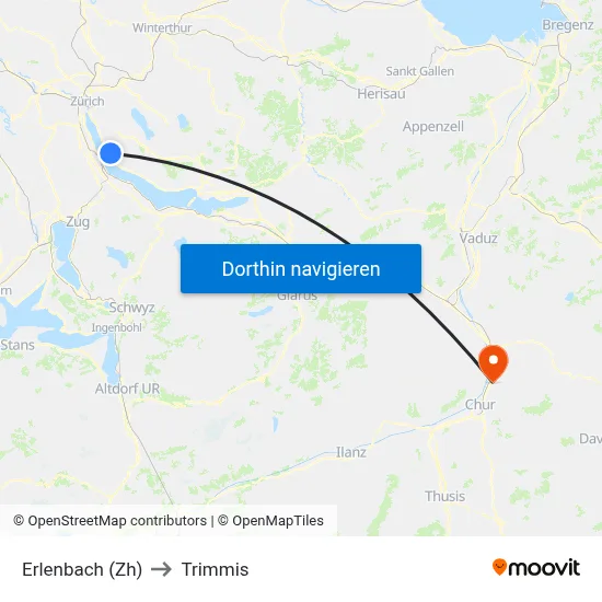 Erlenbach (Zh) to Trimmis map