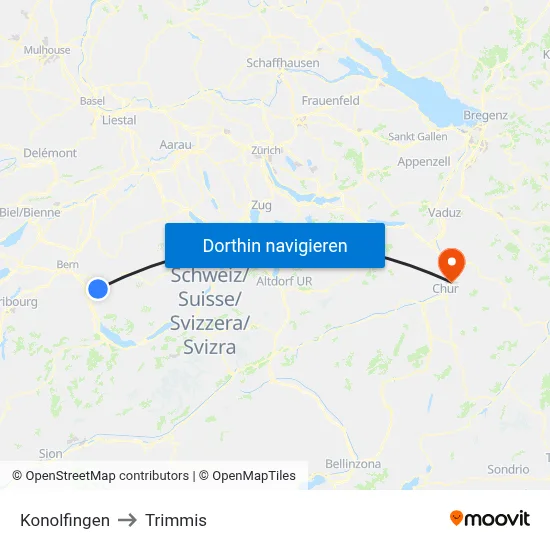Konolfingen to Trimmis map