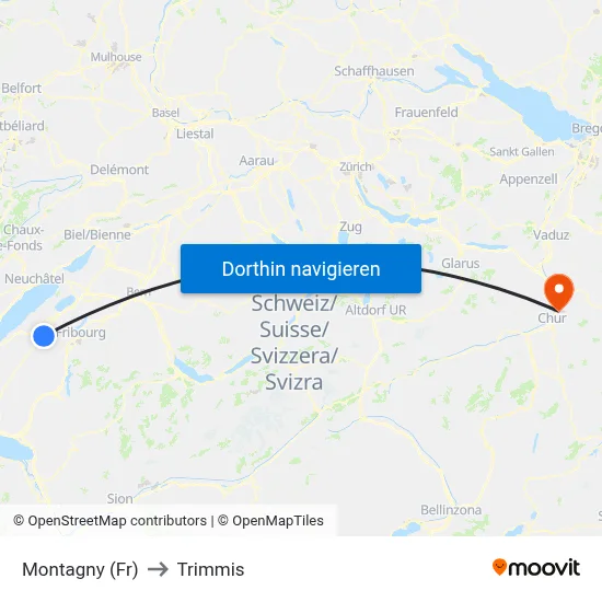 Montagny (Fr) to Trimmis map