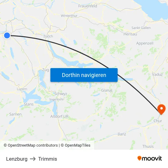Lenzburg to Trimmis map