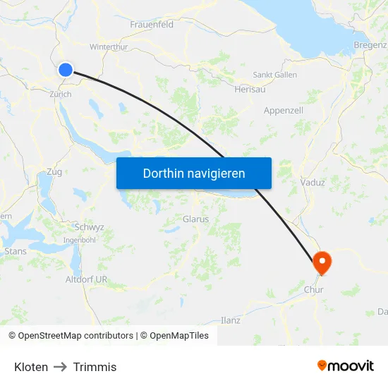 Kloten to Trimmis map