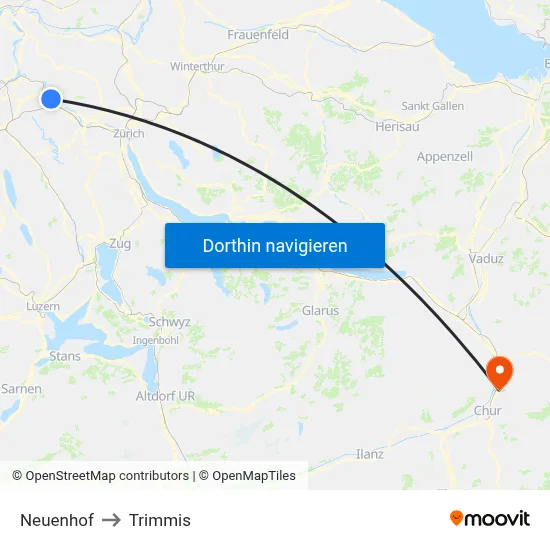 Neuenhof to Trimmis map