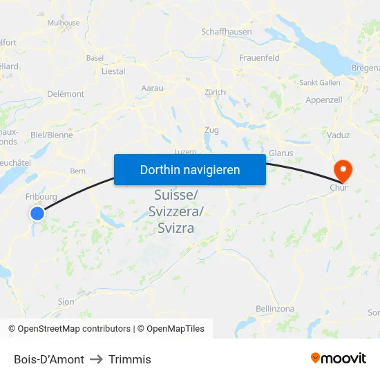 Bois-D’Amont to Trimmis map
