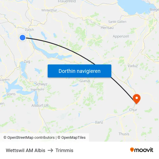 Wettswil AM Albis to Trimmis map